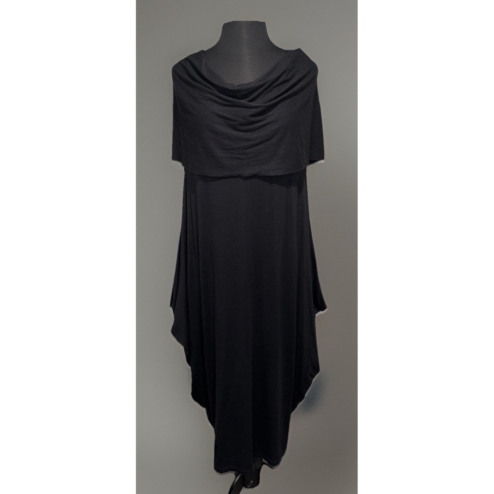 NEW Comfy USA Draped Long Tank Dress Size Small Black Pockets Asymmetrical